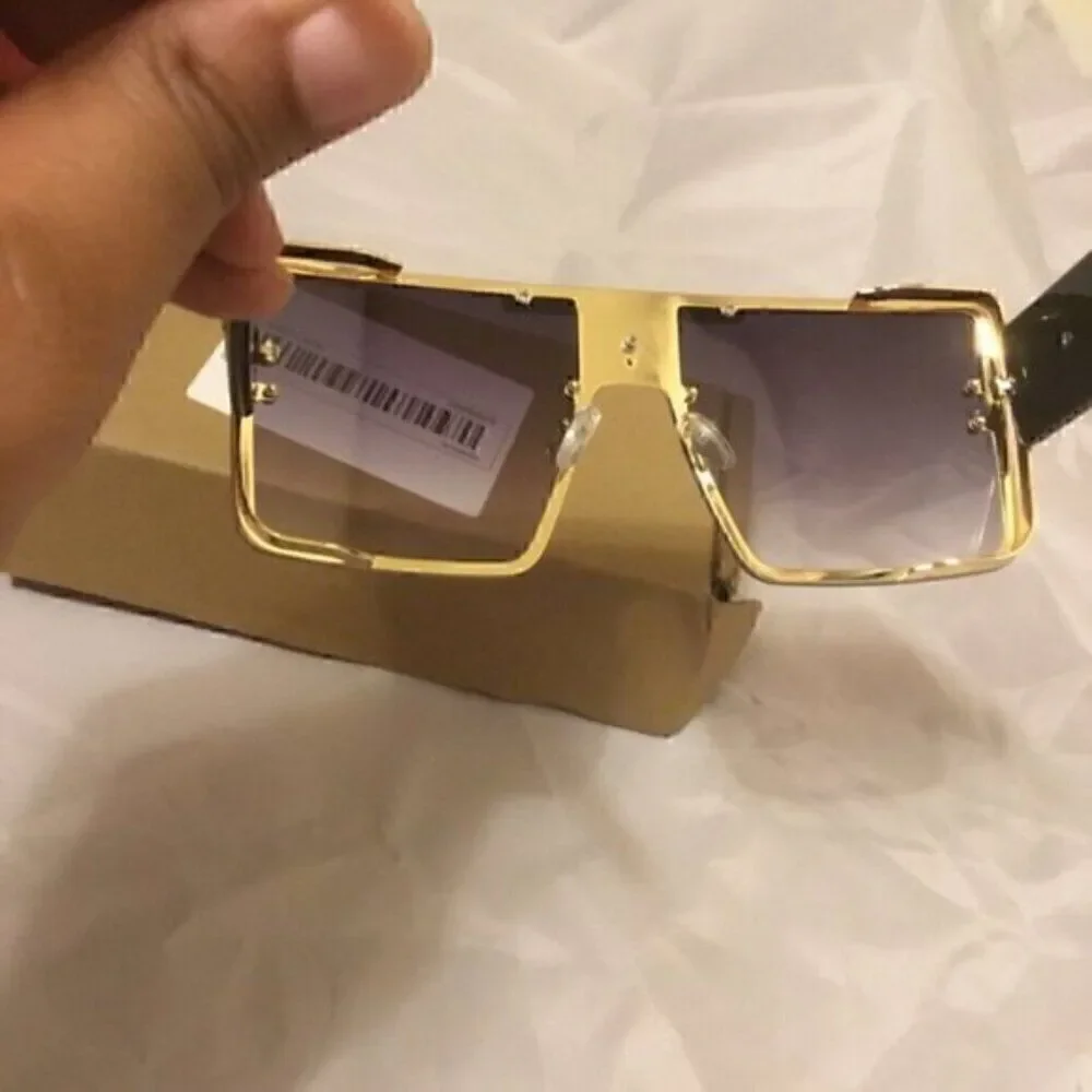 Gray Sports Sunglasses Grey Rivet Metal Frame Large Square Gold Frame